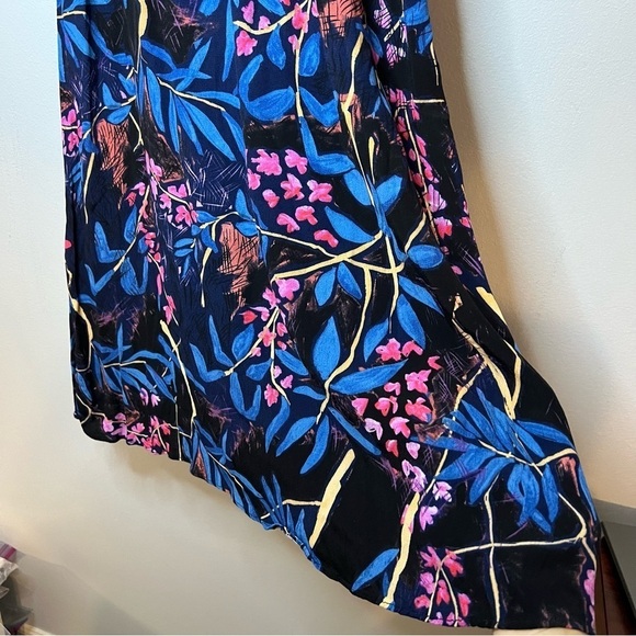 Anthropologie Maeve Elia Blue Floral Cold Shoulder Short Sleeve Midi Dress Sz 8 - Picture 9 of 16